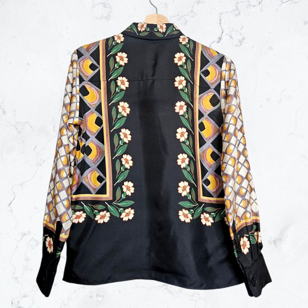 La Double J Dazed Placée Black Floral Silk Blouse Boy Style Button Up Shirt - Picture 9 of 11